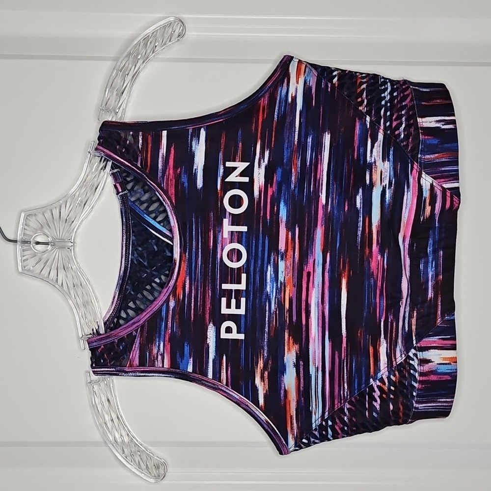 Peloton Sports Bra Size M High Neck Keyhole Back Purple Multicolor Athleisure - Picture 3 of 9